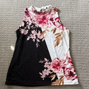 White House Black Market Floral Tank Top - Black, White, Pink